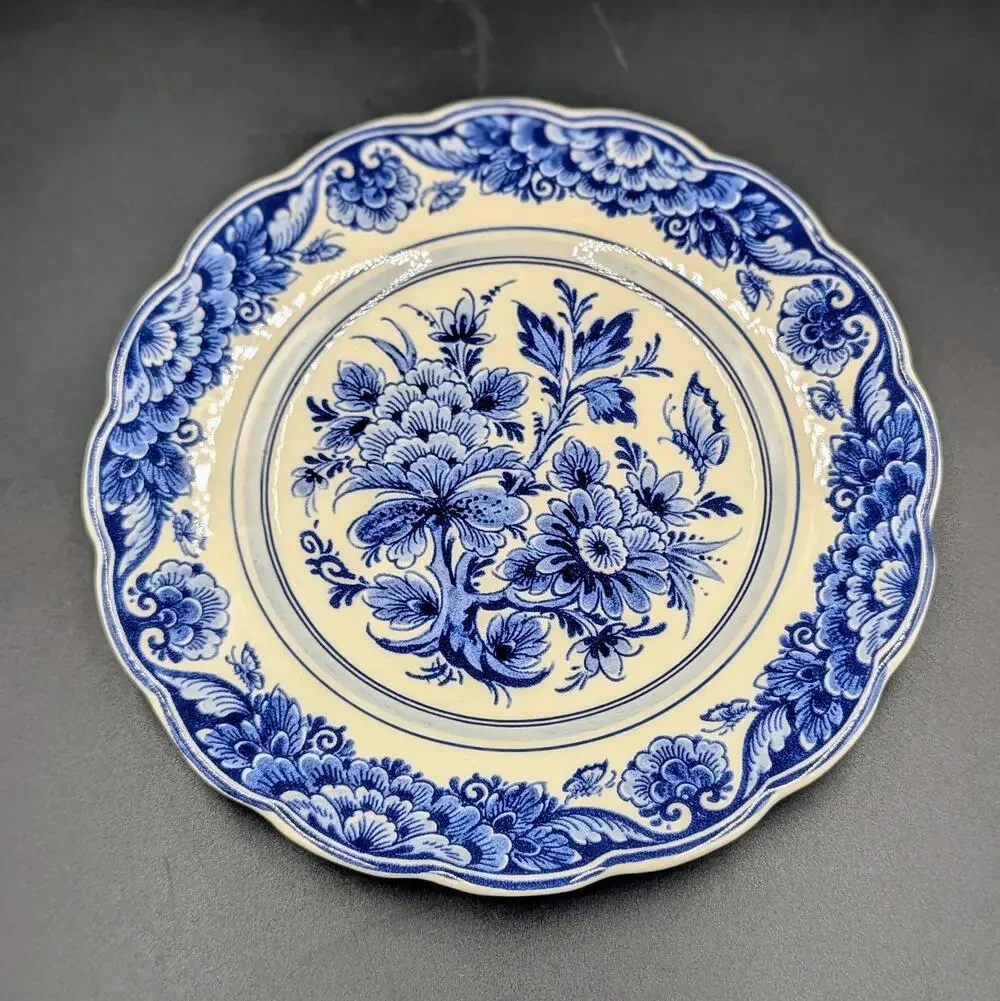 Vintage Handwerk Delft Holland Blue & White Decorative Plate | Floral Delftware